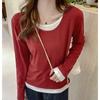 Early Autumn High-end Top Fake Two-piece Base Shirt for Women Style for Women's Inner Wear Shoulder Length Long Sleeved T-shirt Loose Fit Worn Outside