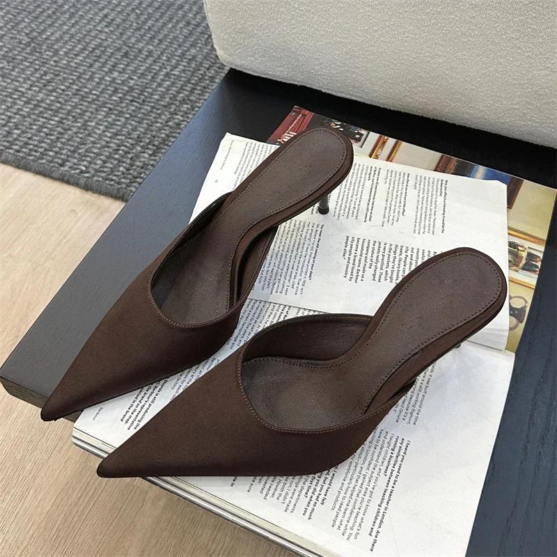 Eilyken Женские тапочки с острым носом, тонкий низкий каблук, повседневные туфли-лодочки, летние шлепанцы-мюли, размер:35 42