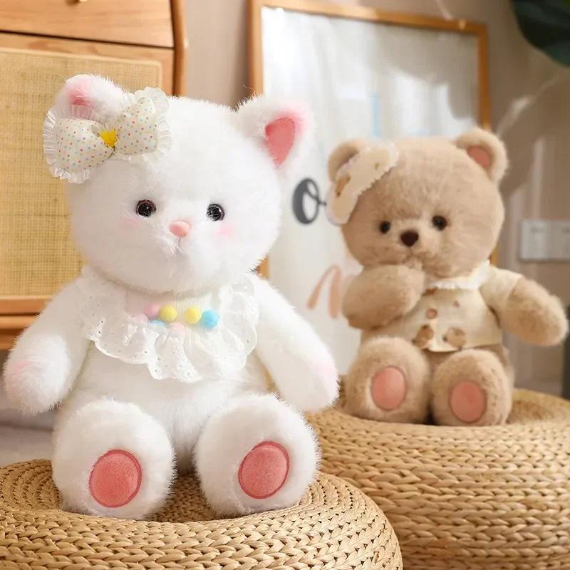 Мягкий милый кролик, медведь, кошка, плюшевые игрушки, кукла, пушистые мягкие игрушки, плюшевая игрушка, подушка для успокоения ребенка, кавайный домашний декор, подарок на день рождения