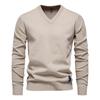 Mens V-neck Solid Cotton Pullover Sweaters Long Sleeve Casual Social Knitted Sweaters for Men