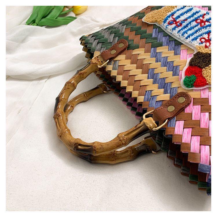 Плетеная сумка-тоут для щенка таксы с бамбуковой ручкой, винтажная пляжная сумка