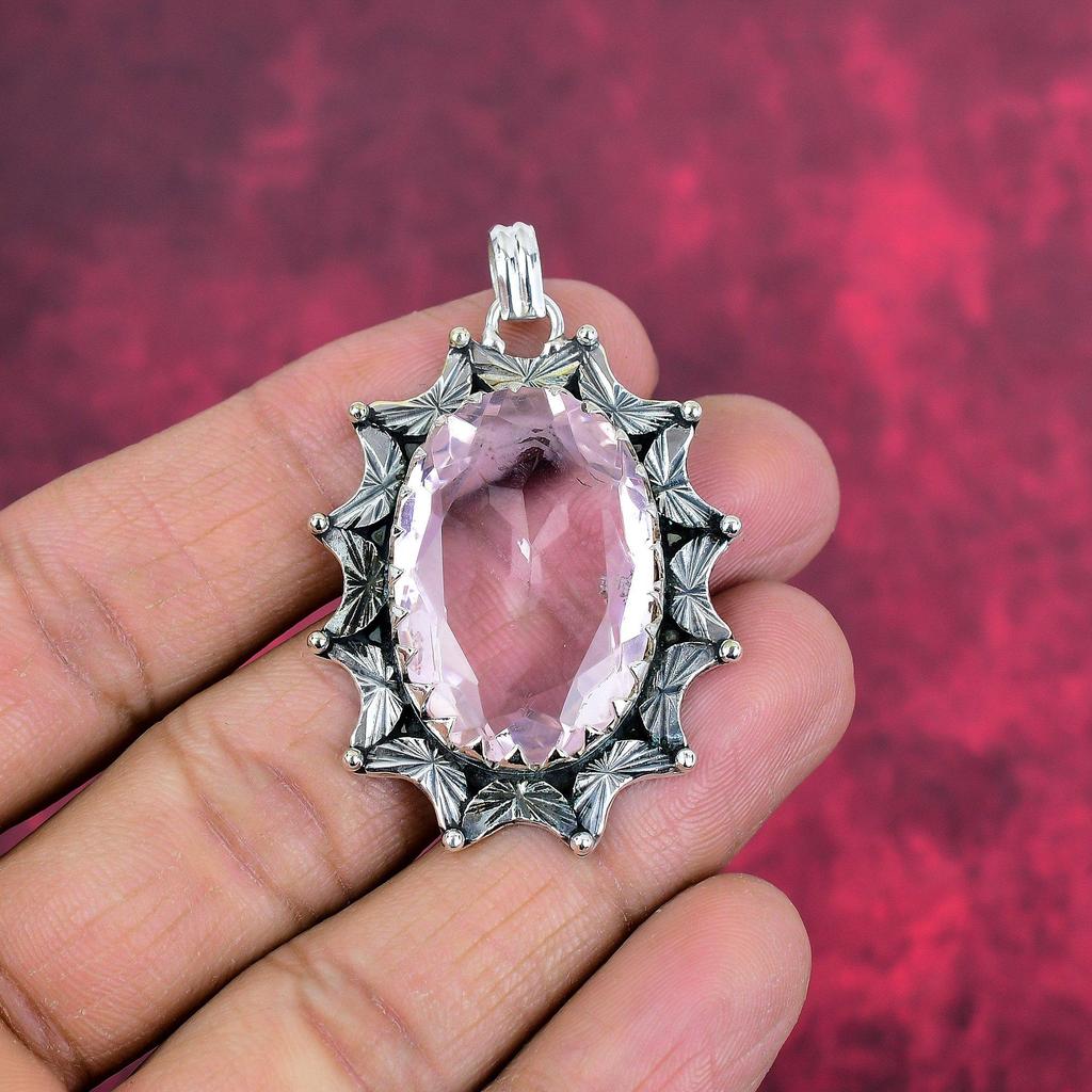 Подвеска с розовым кунцитом, драгоценный камень, кулон из стерлингового серебра 925 пробы, ювелирное изделие ручной работы, кулон с камнем по дате рождения, подарок для него