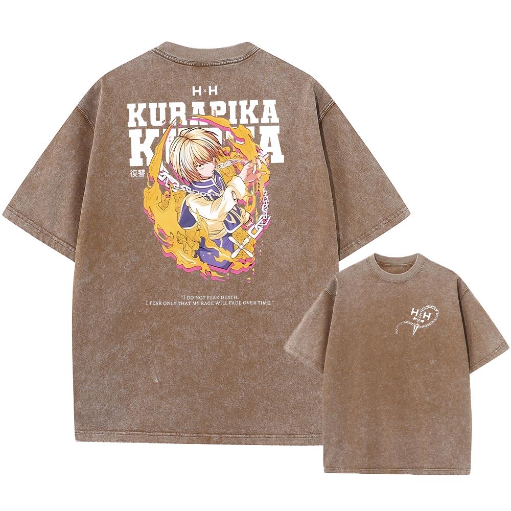 Аниме Hunter X Hunter Хисока и Хролло Логотип Выстиранная Графическая Футболка Мужская Винтажные Футболки Повседневный Хлопок Уличная Одежда Топ