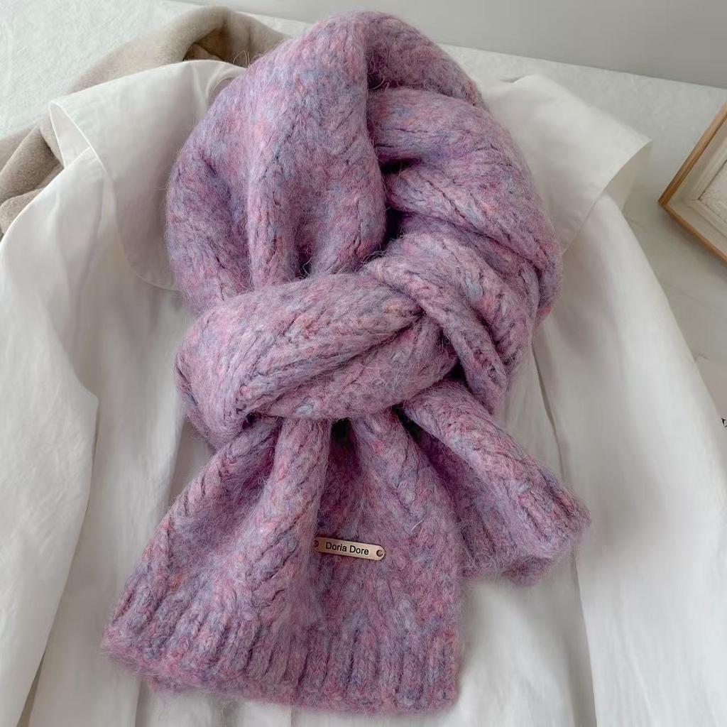 Women's Alpaca Wool Blend Knitted Scarf - Solid Color, Winter Korean Style, Trendy Student Accessory