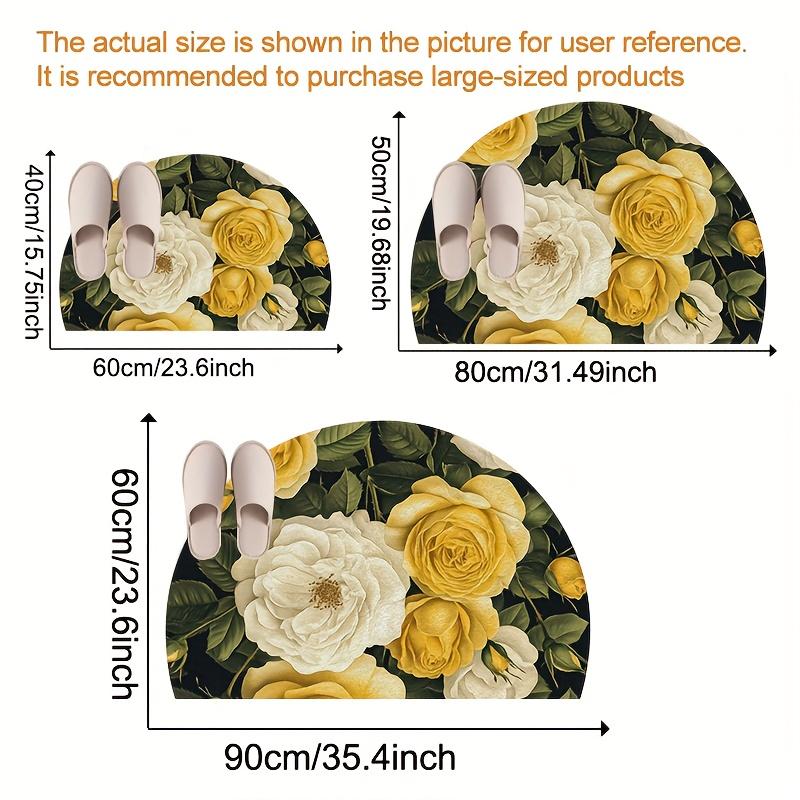 1Pcs Yellow White Rose Semi Circle Welcome Doormat Non-Slip for Outdoor Patio Porch Kitchen Bathroom Entryway Floor Mat