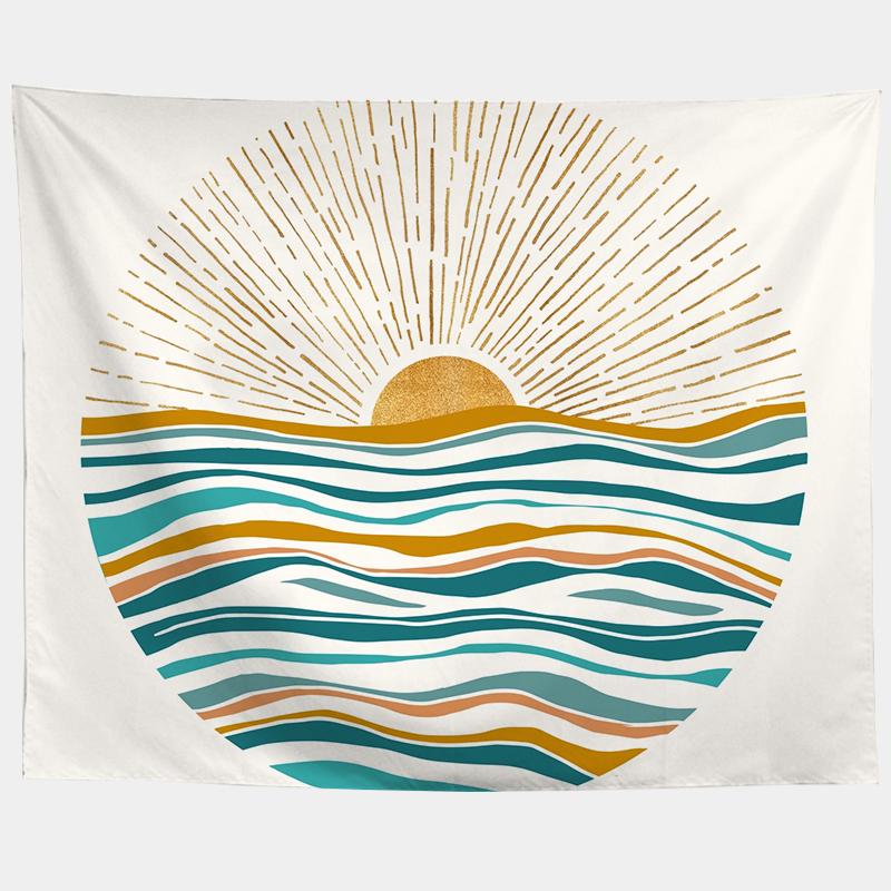 Акварель Море Закат Тропический Лес Печать Гобелен Растения Абстрактный Пейзаж Гостиная Спальня Домашний Декор