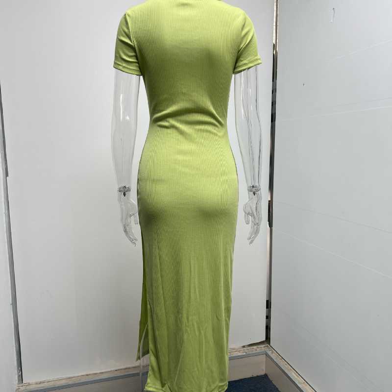 2022 Spring Summer Women's Fashion Knitted Dress Female Sexy Navel High Waist Slit Lace-up Pleated Dress Ladies Temperament Slim Long Dress