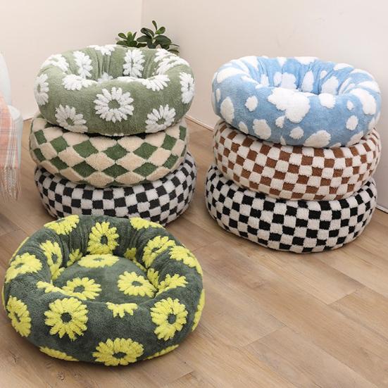 Юшэн Круглое Кошачье Гнездо-Пончик Противоскользящая Уютная Кровать для Питомцев Плюшевая Мягкая Подушка-Кровать для Кошек Успокаивающее Теплое Гнездо для Маленьких Собак Кошек