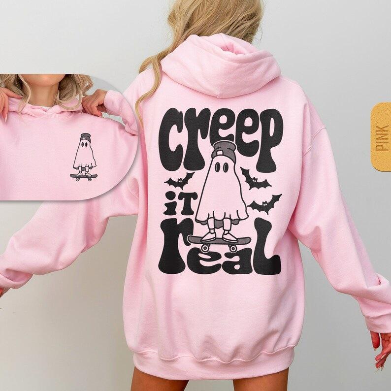 Trendy Women's Ghost Print Hoodie - Autumn/Winter Long Sleeve