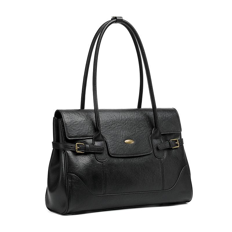Simple First Layer Cowhide Leather Large Capacity Bag Commuter Retro Handbag Fashion Shoulder Underarm Tote Bag