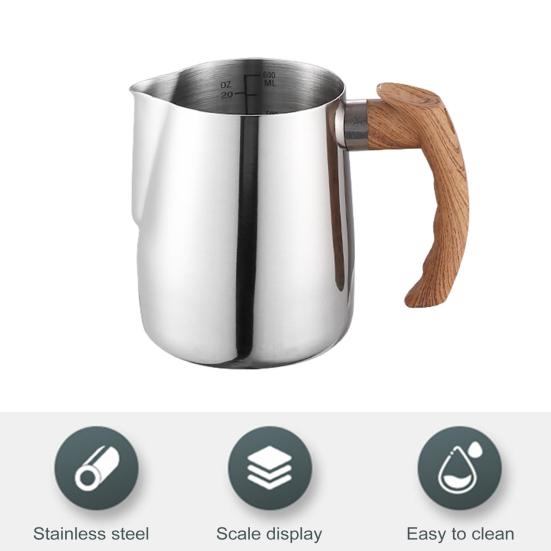 600ML/1000ML Latte Art Cup Stainless Steel Latte Jug Thickened Espresso Milk Frothing Cup with Handle for Home