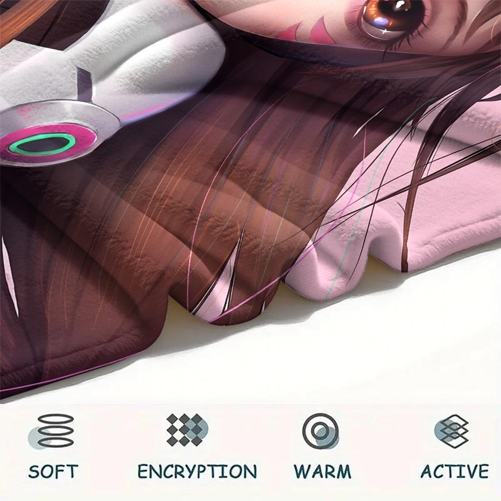 Фланелевое одеяло с принтом D.Va, Высококачественное, Удобное для всех сезонов, Декор для дома, Тепло и уют