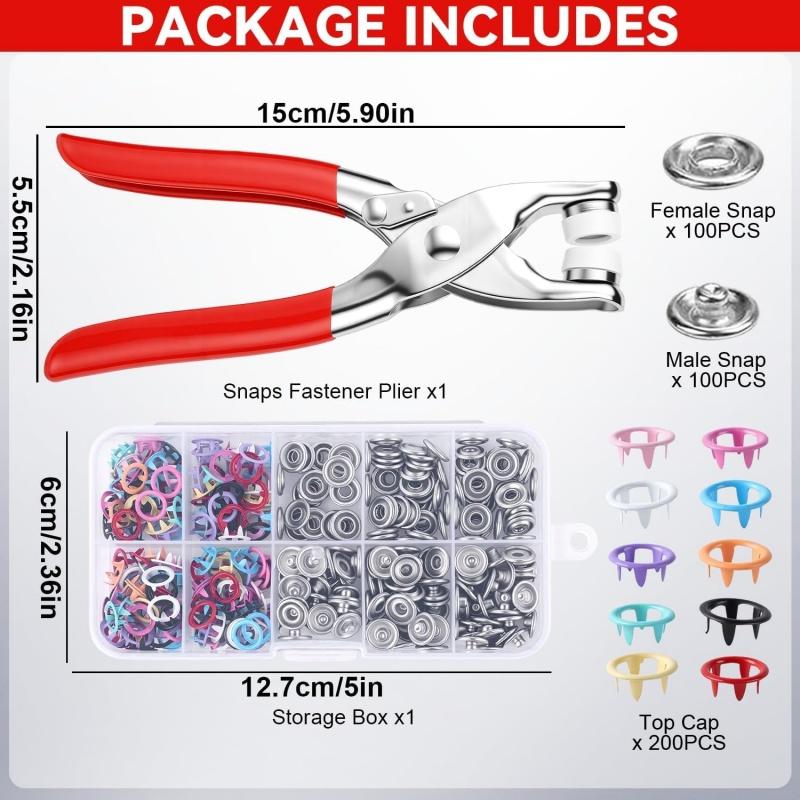 100Sets Metal Snap Button Kit, with Fastener Plier, New Snaps for Fabric, Snap Buttons for Sewing Fasteners, Suitable for DIY Crafts, Clothing, Sewing