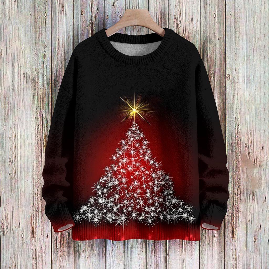 Рождественские толстовки для женщин Вязаный свитер Милая рубашка Осенний свитер с круглым вырезом Топы