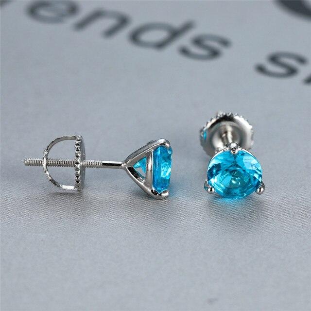 6 мм круглые черные серьги-гвоздики с тремя зубцами для женщин из стерлингового серебра разноцветные лабораторные нити серьги