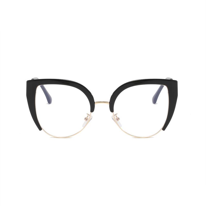 Cat Eye Half Frame Large Frame Flat Light Mirror Anti Blue Light New European & American Anti-Reflection Glasses Ins Retro Trend