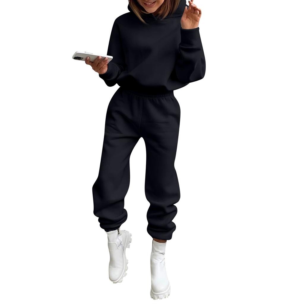 Осенний женский вязаный флисовый повседневный костюм-двойка