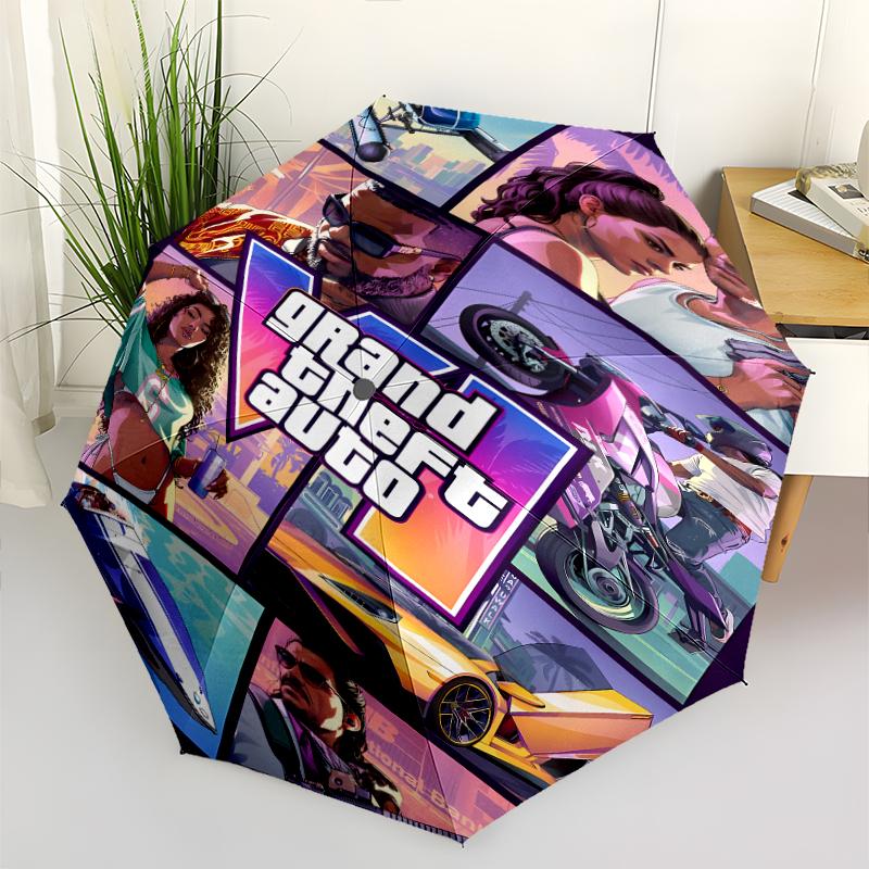 Автоматический зонт с принтом Grand Theft Auto, 8 спиц, железный каркас, пластиковая ручка, подходит для путешествий на открытом воздухе и на каждый день, идеальный подарок