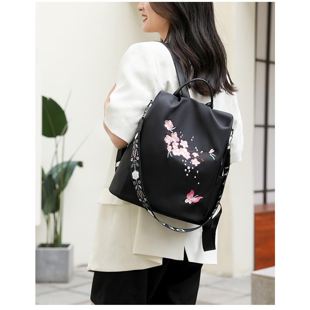 Противоугонный модный износостойкий рюкзак для отдыха и путешествий, женский рюкзак из ткани Оксфорд с цветочной вышивкой, школьная сумка для девочек
