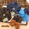 Retro Korean Blue & Brown Plaid Scrunchie, Girly Autumn/Winter Schoolgirl Bow Hair Tie