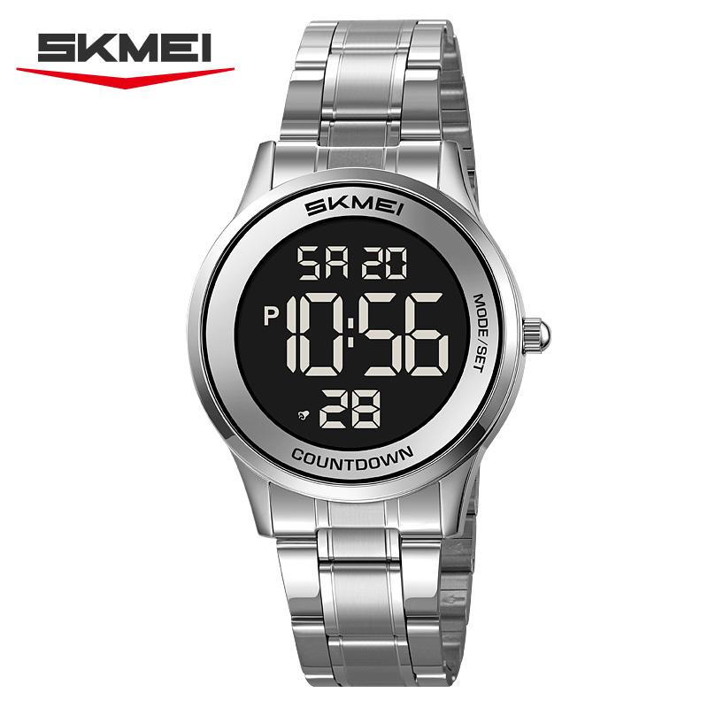 SKMEI 2425 Fashion Digital Watch for Men Stainless Steel Band Waterproof Stopwatch Alarm Date Week LED Backlight Countdown Timer