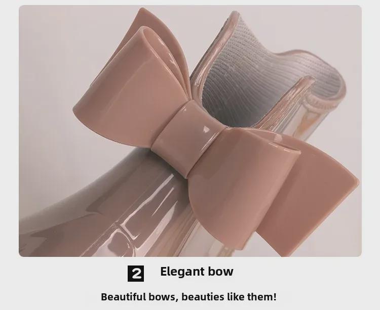 Женские европейские и американские резиновые сапоги Bow Low Tube — модные нескользящие сапоги из ПВХ для ношения на открытом воздухе.