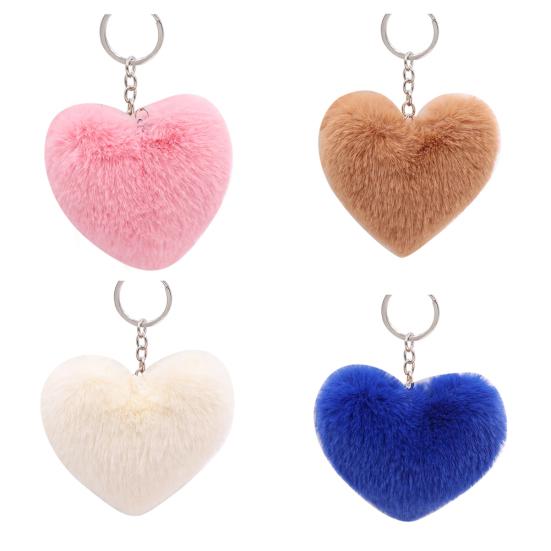 Heart Keychain Key Ring Pendant Handbag Bag Faux Fur Wallet Decor