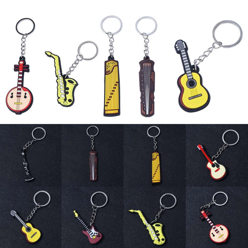 Silicone Guitar Keychain Guitar Key Rings Guitar Keyring Holder Musical Instrument Pendant