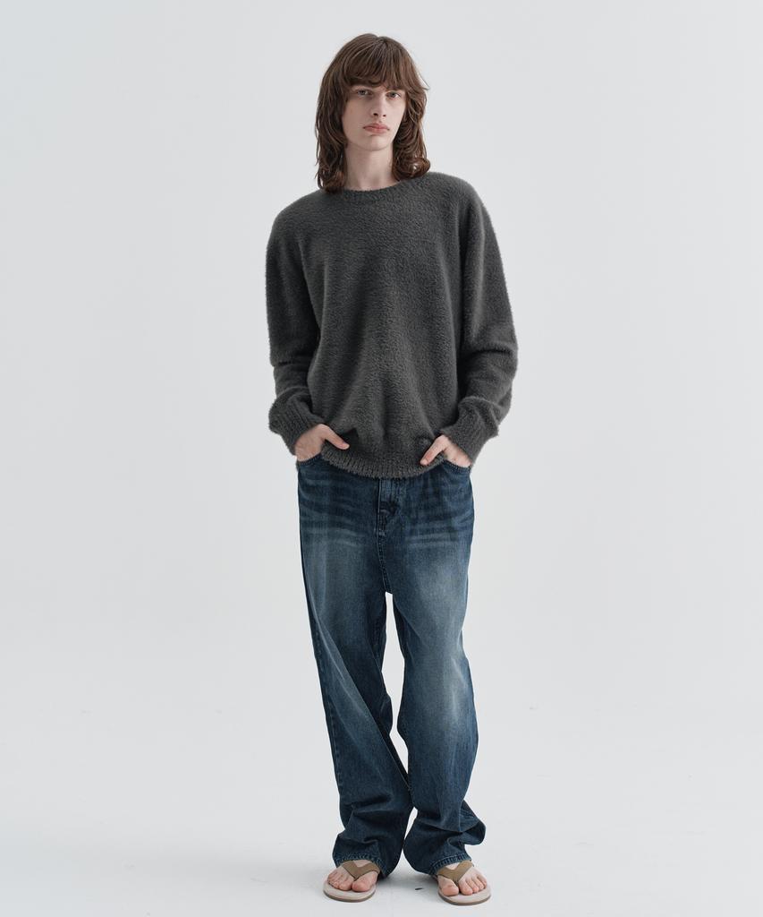 EZIO Fluffy Angora Round Knit_Charcoal