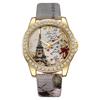 Snake Print Leather Belt Women's Watch with Eiffel Tower Design and Diamond Numerals