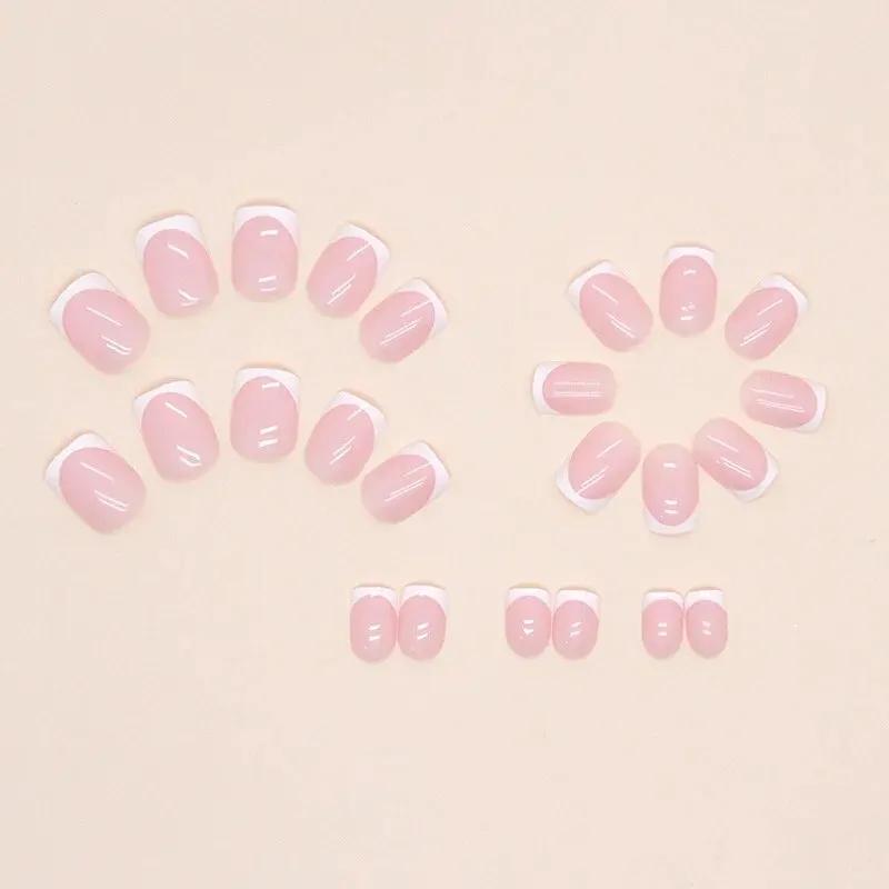 Girl Pink Sweet Short Nail Slices 24 Pcs Short Fashionable Versatile French Minimalist Nails False Nails