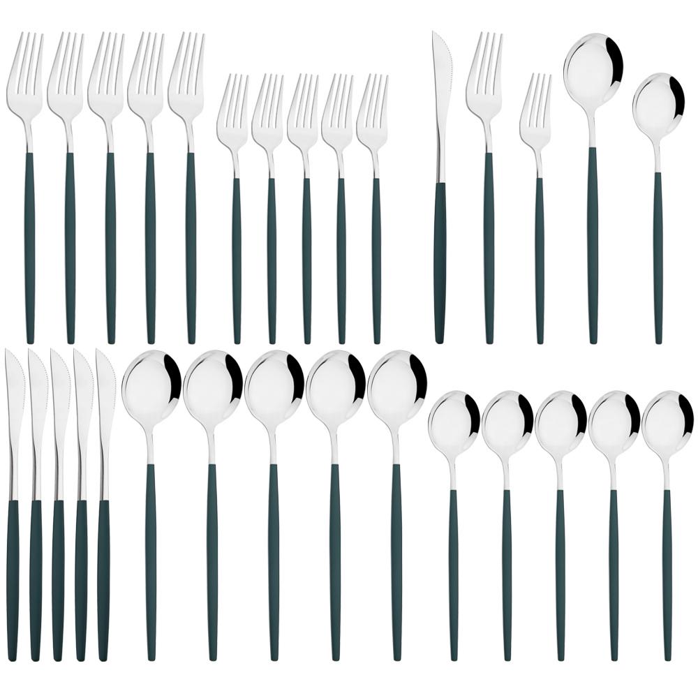 30Pcs Black Cutlery Set Mirror Dinnerware Knife Dessert Fork Spoons Flatware Western Stainless Steel Silverware Party Kitchen Tableware Set