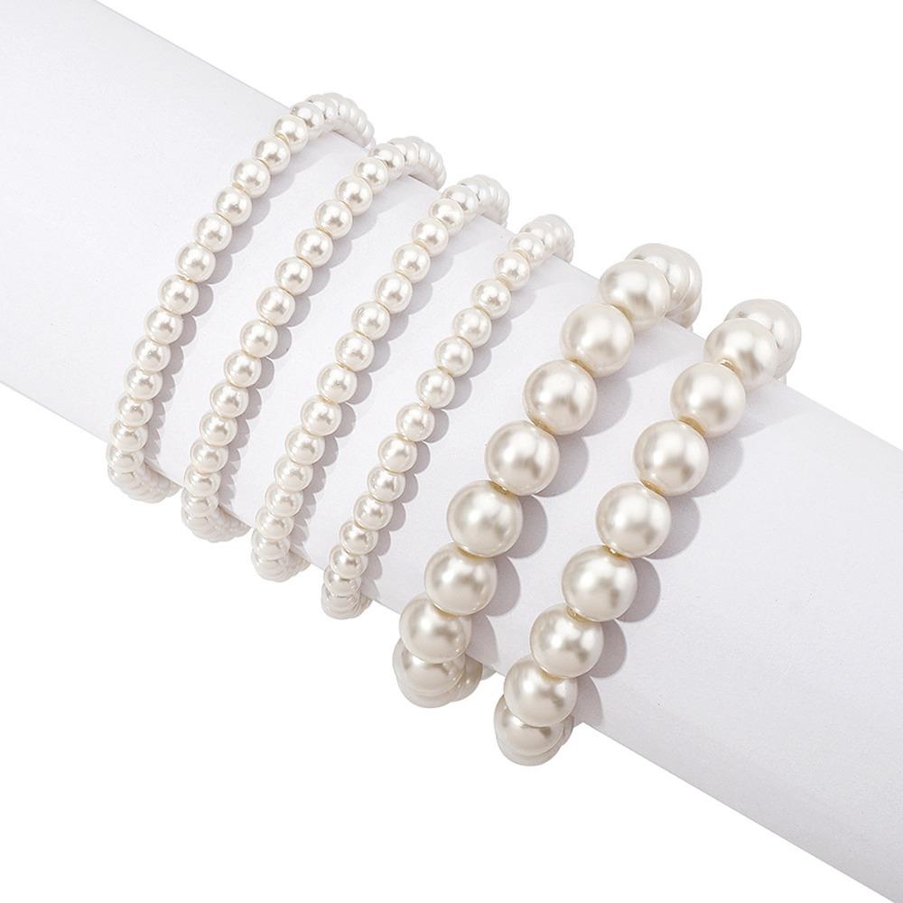 Baroque Pearls Bracelet White Wide Bangle Unique Elastic Bracelet  Girl