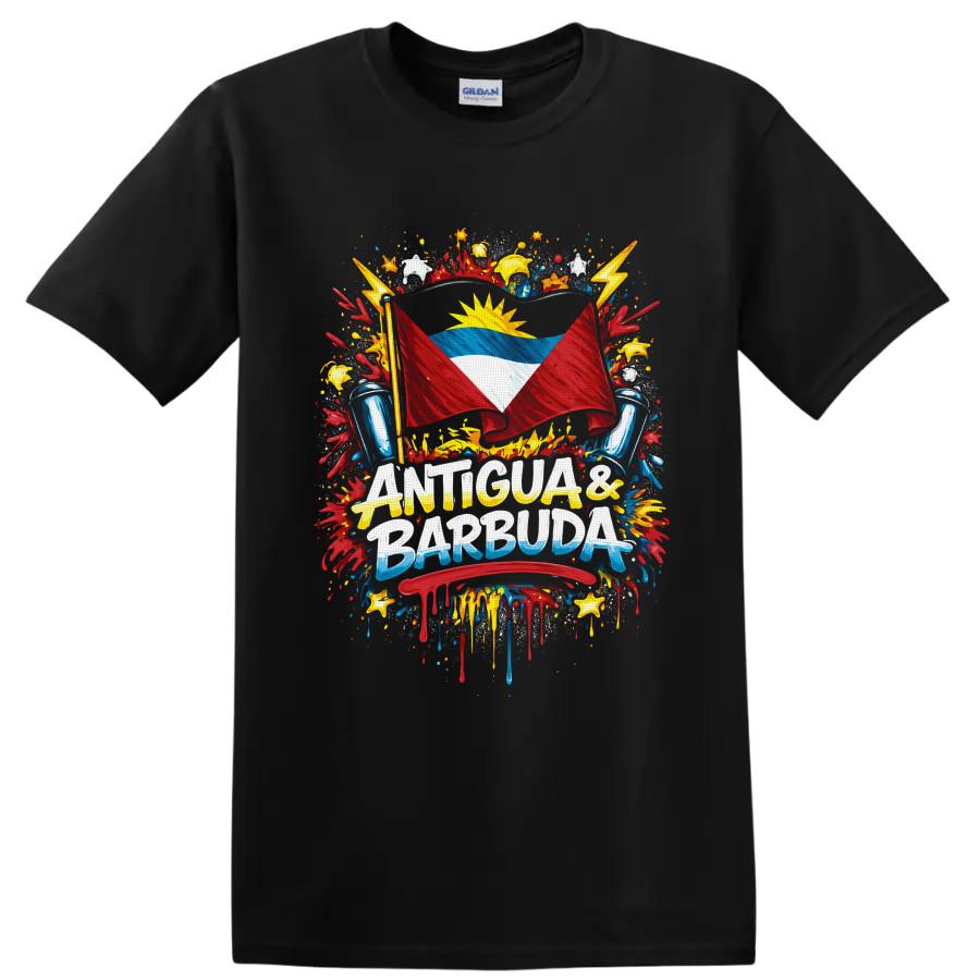 Antigua Barbuda Flag T Shirt Caribbean Pride Paint Splash Graphic Tee Gift Art