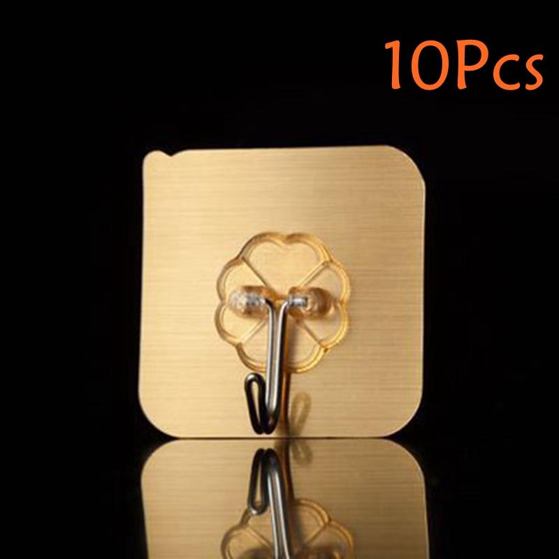 10Pcs Transparent Wall Hooks Waterproof Oilproof Self Adhesive Hooks Reusable Seamless Hanging Hook for Kitchen Bathroom Office