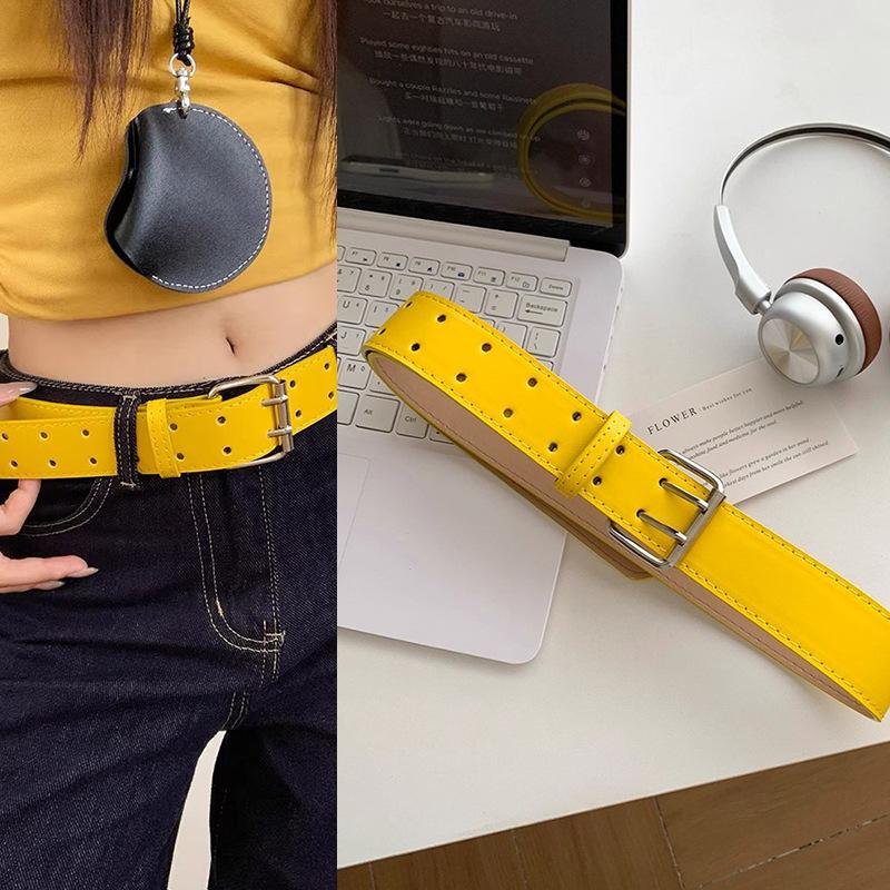 Fashion Wide Design Sense Y2K Double-Breasted Yellow Belt For Women With Skirt Jeans With Waistcoat Decoration Versatile Belt