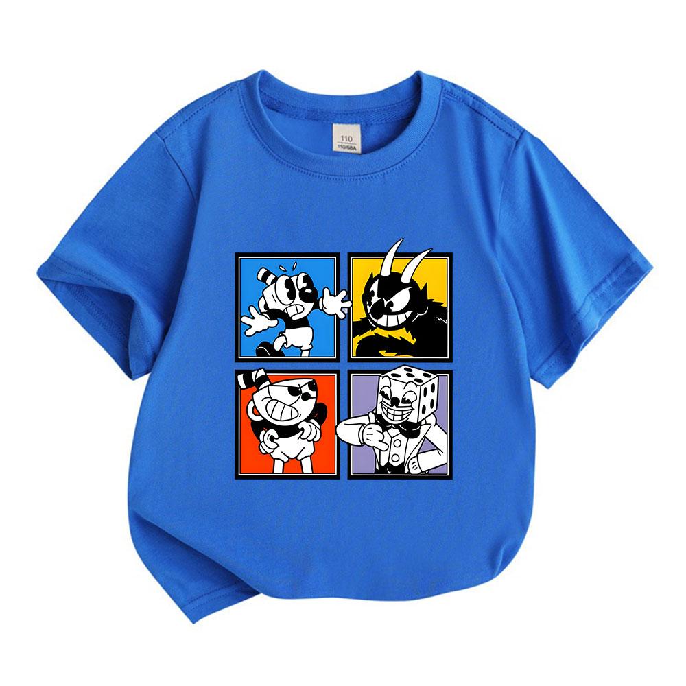 Kids Boys Girls 100% Cotton Crew Neck Short Sleeve T-shirt, Funny Cartoon Game Character Print Casual Soft Breathable Tee Top for Daily Wear