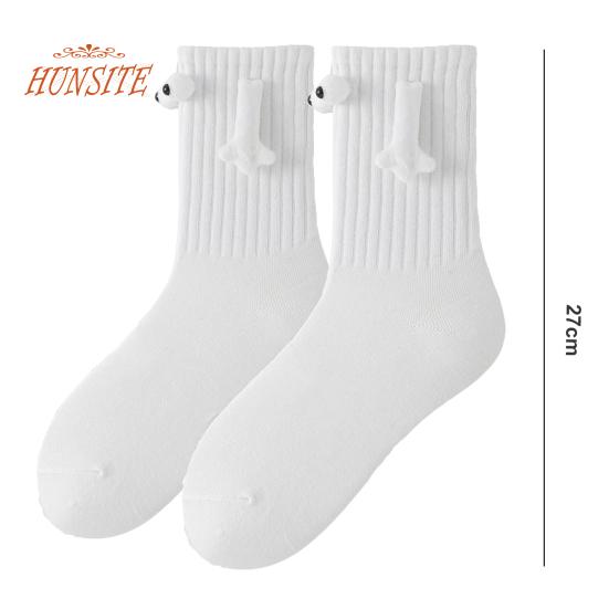 1 пара носков для пар с магнитными застежками, забавный дизайн с большими глазами, пара, держащаяся за руки, милые носки средней длины