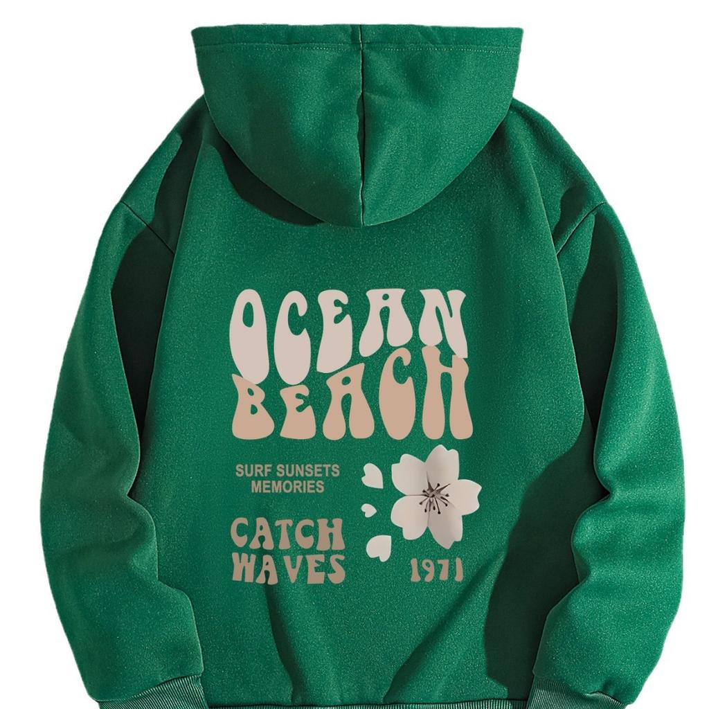 Autumn And Winter Sweater Letter Fashion Printed Shoulder Sleeves Hooded Fleece Sweater Women'S Top