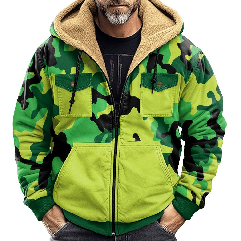 Men's Winter Camouflage Print Jacket Men's Casual Trend Zipper Hooded Jacket