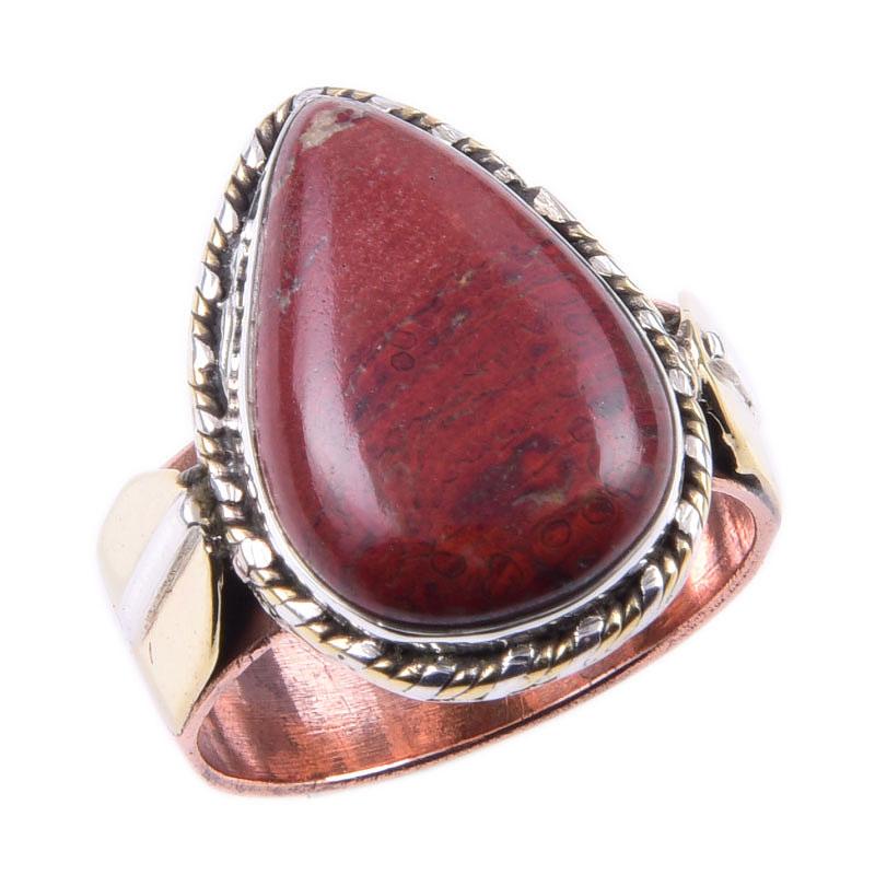 Натуральный красный драгоценный камень яшма, ювелирное изделие из стерлингового серебра 925 пробы, двухцветное кольцо S.7.5 o8Q26