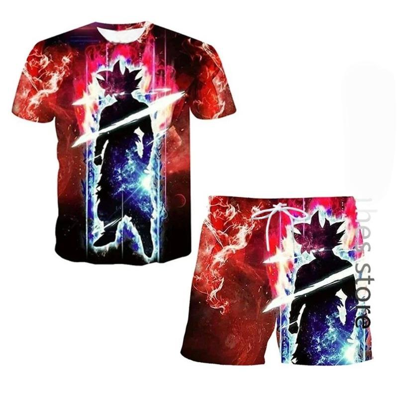 2026 Japanese Cartoon Dragon Ball Z T-shirt Children's Men T-shirt Shorts Two-piece SetSummer Boys T-shirt+shorts Beach Pants