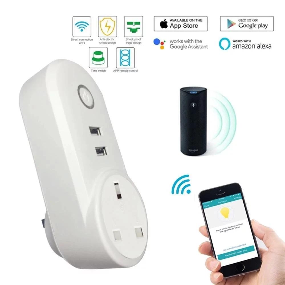 Адаптер питания Smart Power Plug WiFi Электрическая розетка ЕС США Австралия Великобритания GE Гнездо USB Время Дистанционное управление с помощью приложения Smartlife Alexa Google Home