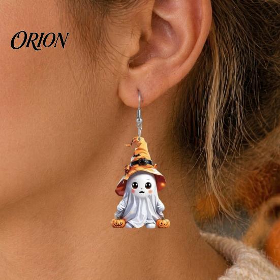 Серьги Easy Wear 1 пара Хэллоуин Милые серьги-привидения, Акриловые висячие с witches Неокисляющиеся крючки для ушей Шляпа Тыква Летучая мышь, Антикоррозийный металл