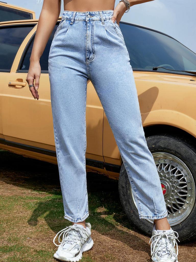 Women's High-Waist Straight-Leg Fashionable Skinny Jeans