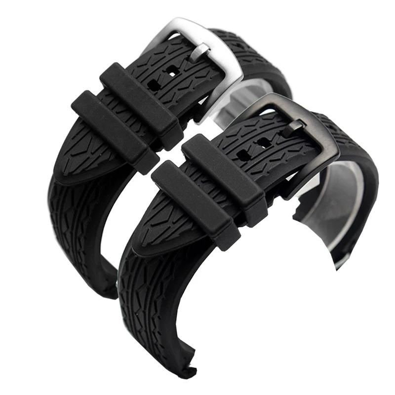 24mm Black Silicone Straps for Porsche Design P6612 Watch Strap Watchband Belt Wristband Replacement Watch Bracelet