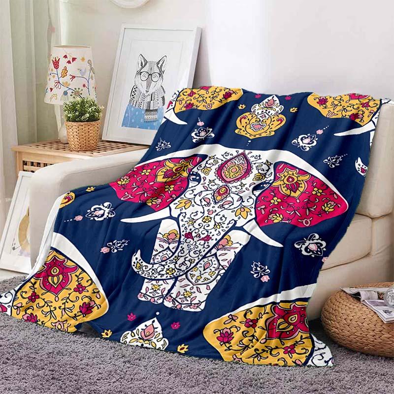 Mandala Elephant Blanket Flannel Breathable Super Warm Throw Blankets for Bedding Travel Bedroom Soft Throws Home Decor