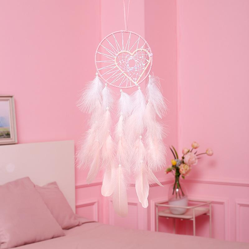Give Couple Heart-shaped Pink Dream Catcher Pendant Girl Heart Simple Indoor Wind Chime Classmate Friends Graduation Gift