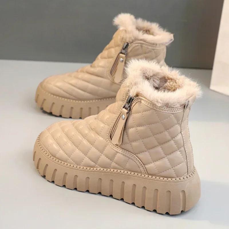 Womens Ankle Snow Boots Winter 2025 Platform Chunky Booties Shoes for Women On Promotion Lamb Work Spring Autumn Padded Y2k Pu