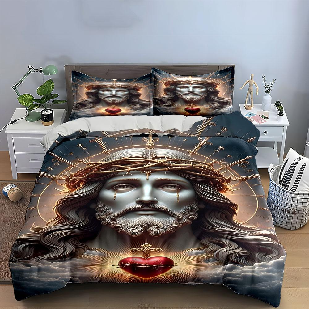 Sacred Heart Jesus Artwork Bedding Duvet Cover Set (1*Duvet Cover 2*Pillowcases, without duvet insert)